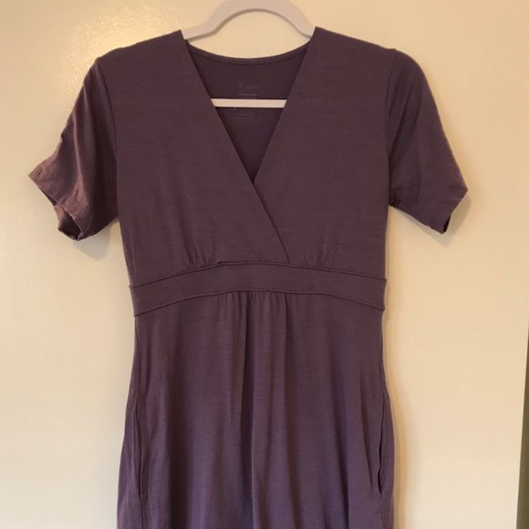 Ibex 100% Merino Wool Purple Wrap Dress with Pockets Size Small - Picture 5 of 8